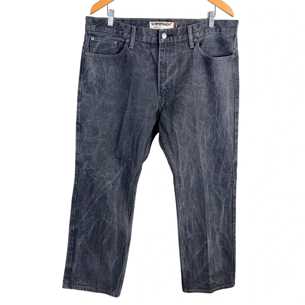 Levi's 514 Slim Straight Jeans Mens Actual 38x30 Gray Marbled Crinkle Wash Denim